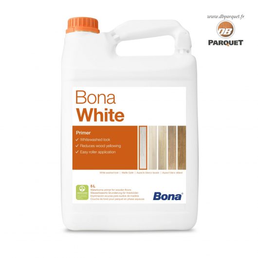 Bidon de primaire Bona White en 5 Litres, aspect blanc délavé.